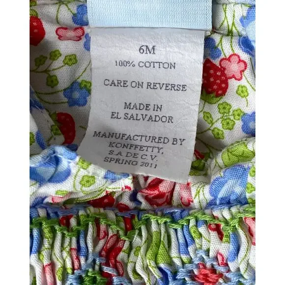 Vive La Fete Girls 6 Mo Strawberry Floral Smocked Shoulder Tie Bubble Romper - Picture 5 of 5